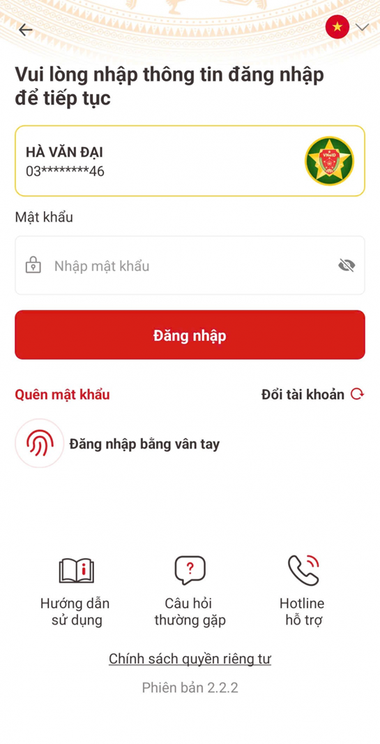 VNeID sign-in screen